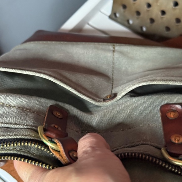 NORTH END Bag Co Gray Canvas Brown Leather Large Crossbody Shoulder Bag Vtg Boho - Picture 5 of 6